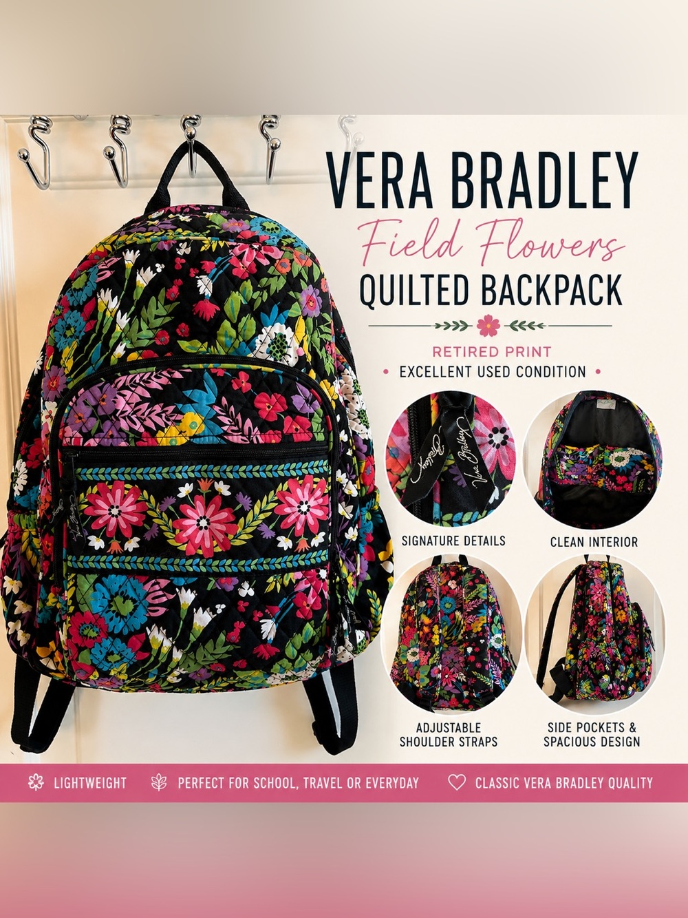 Vera Bradley retired Field Flowers Quilted Backpack